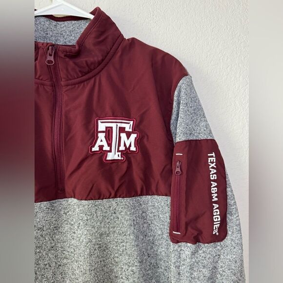 Texas A&M Aggies Quarter-Zip Pullover Sweatshirt Men’s L Maroon Gray Logo - Picture 4 of 6